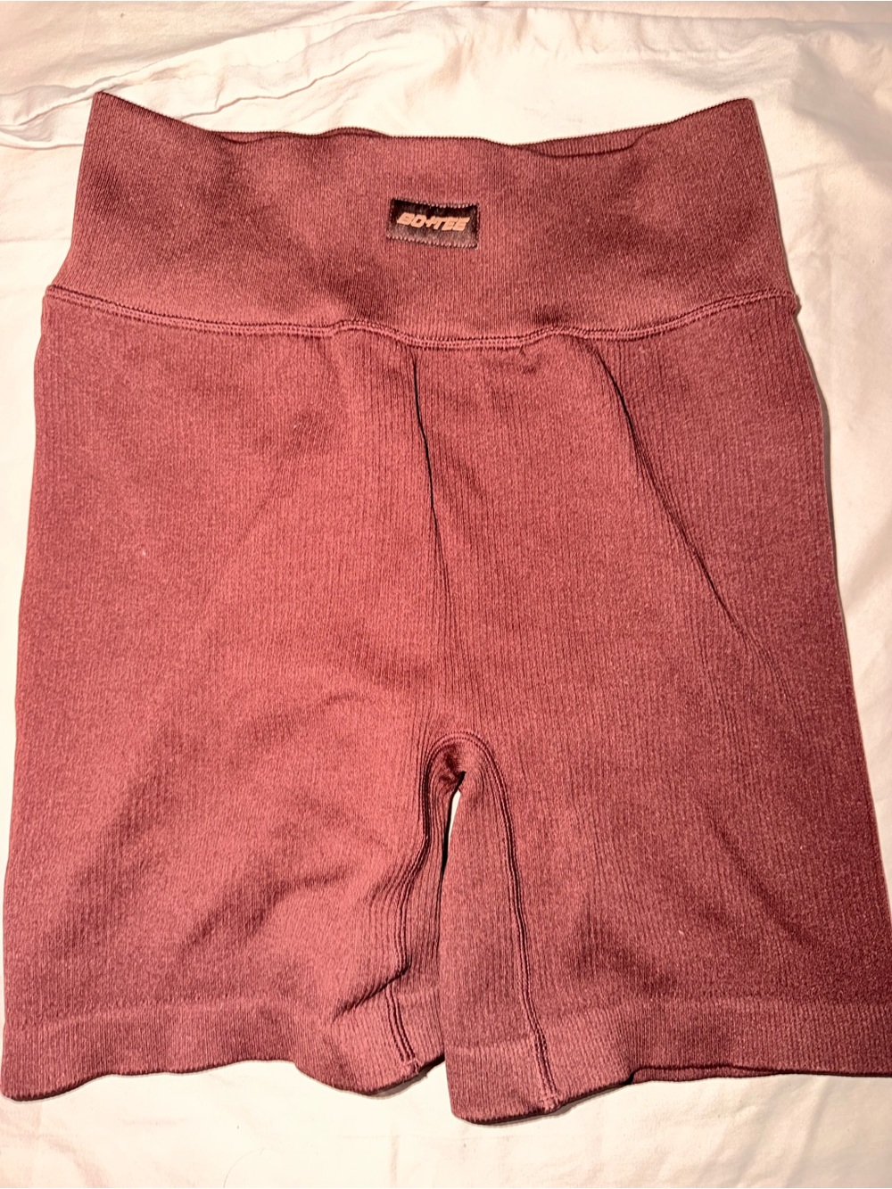 Bo + tee High-Waist Ribbed Bike Shorts — coffee brown